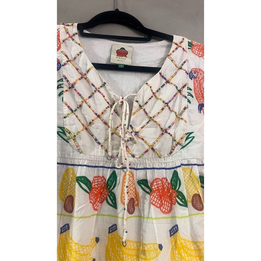 Farm Rio Off-White Tropicolors Yoke Embroidered Midi Dress Small NEW - Picture 6 of 7